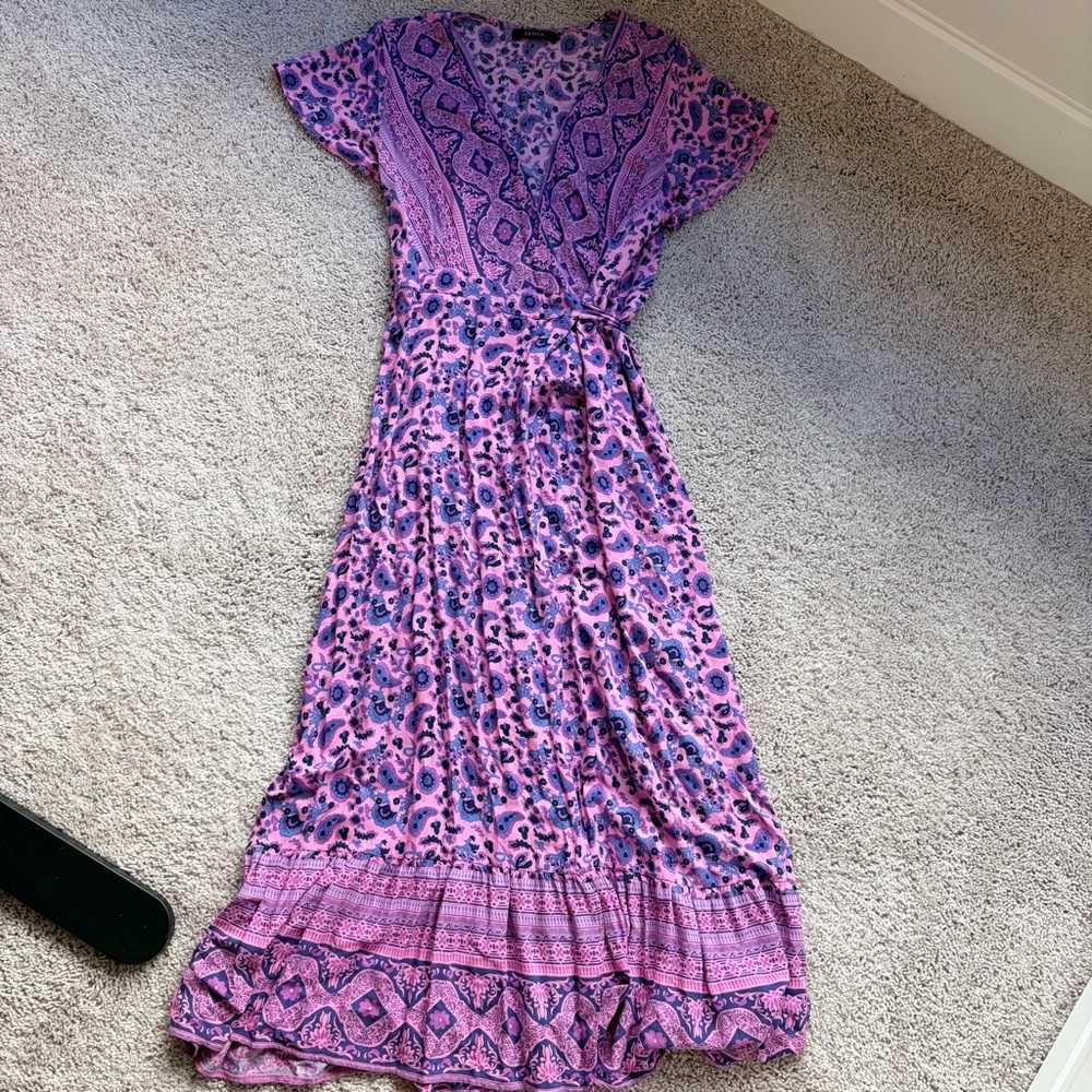 Pink Patterned Wrap Maxi Dress